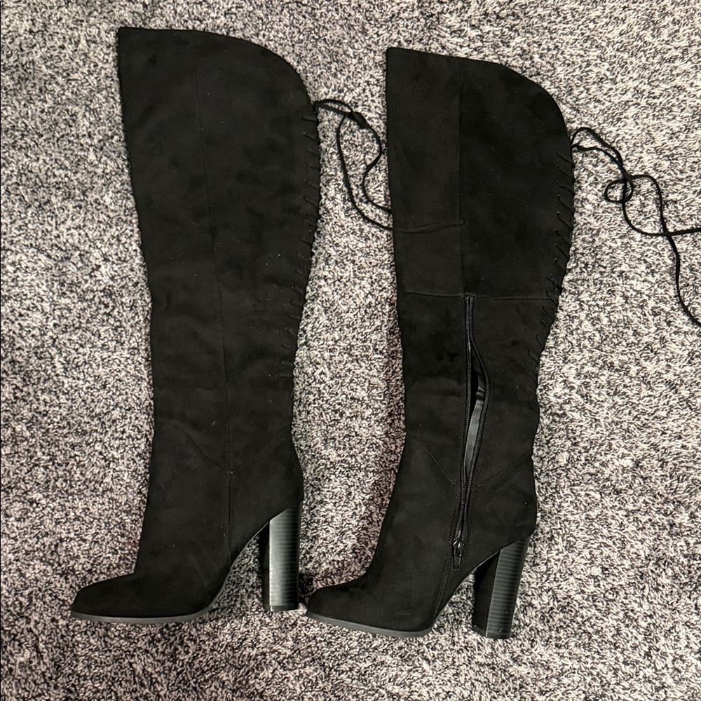 Black suede Knee-High Boots